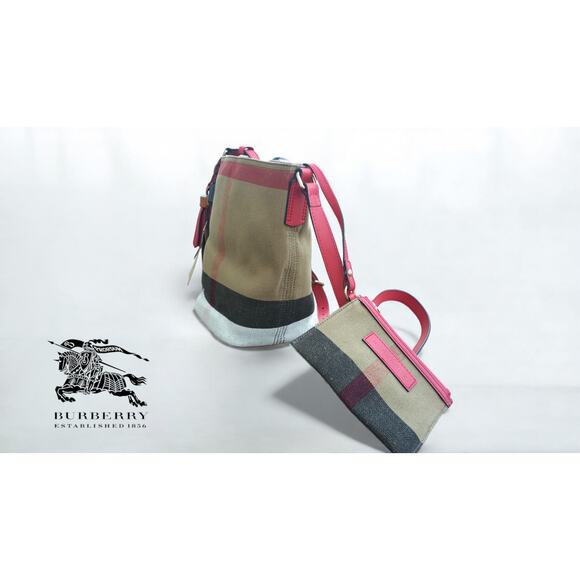 NWT Authentic Burberry Mini Ashby Crossbody Check Print Bag Red Leather Trim - Picture 3 of 8